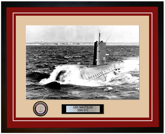 USS Nautilus SSN-571 Framed Navy Ship Photo Burgundy
