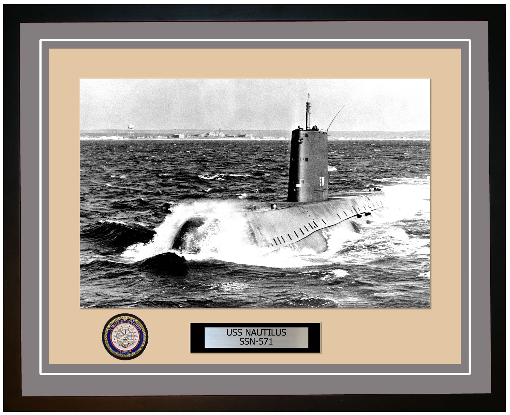 USS Nautilus SSN-571 Framed Navy Ship Photo Grey