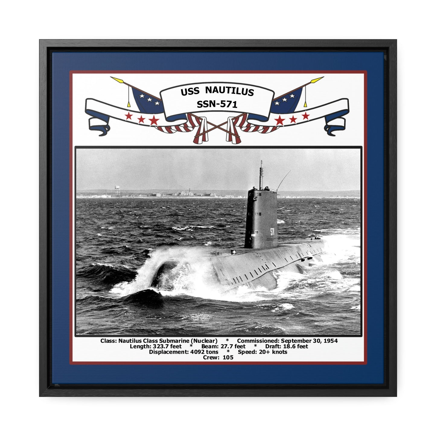USS Nautilus SSN-571 Navy Floating Frame Photo Front View