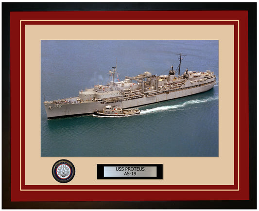 USS PROTEUS AS-19 Framed Navy Ship Photo Burgundy