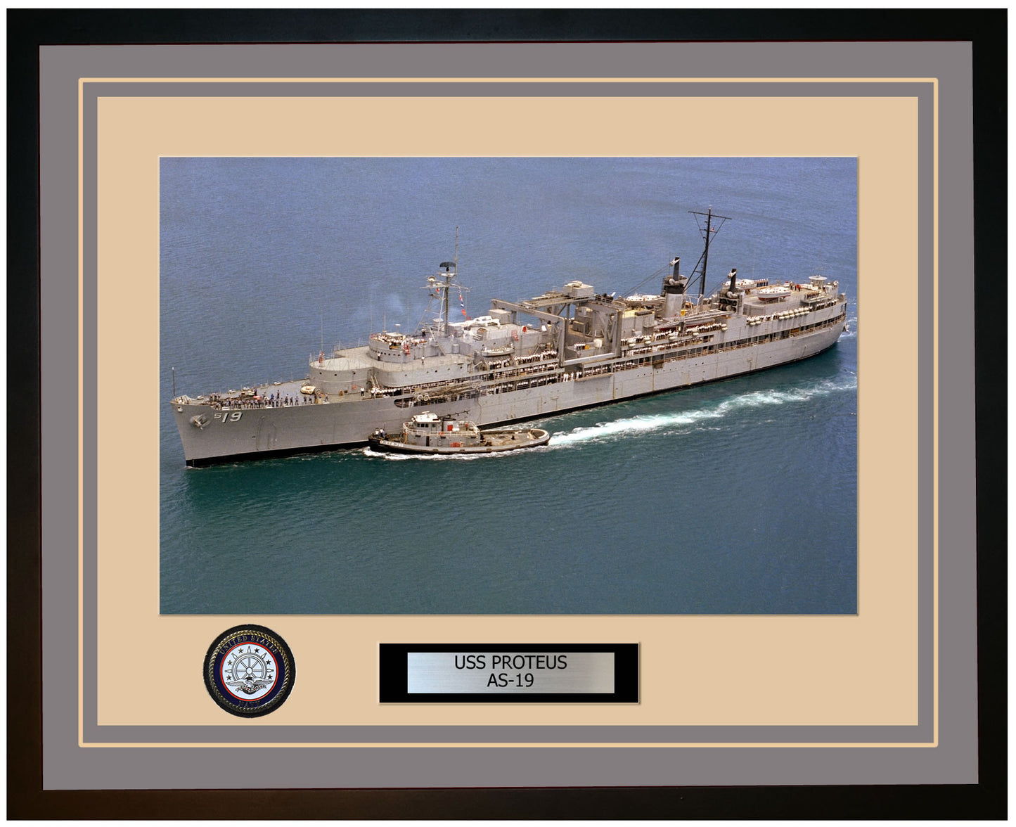USS PROTEUS AS-19 Framed Navy Ship Photo Grey