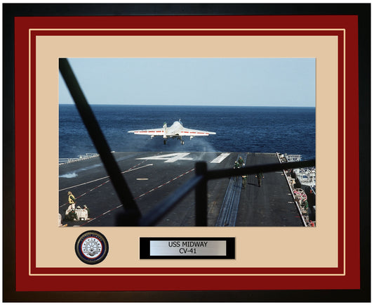 USS MIDWAY CV-41 Framed Navy Ship Photo Burgundy