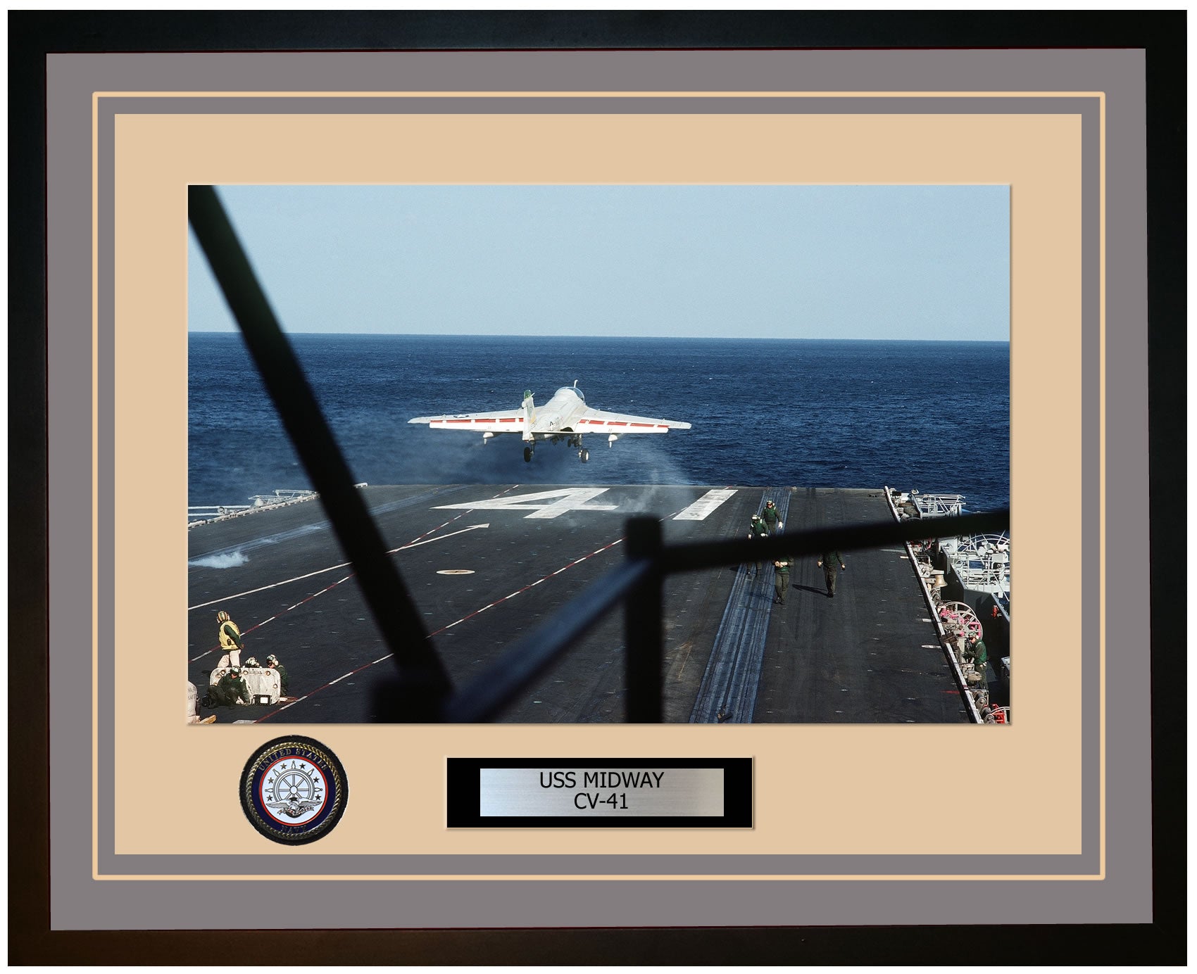 USS MIDWAY CV-41 Framed Navy Ship Photo Grey