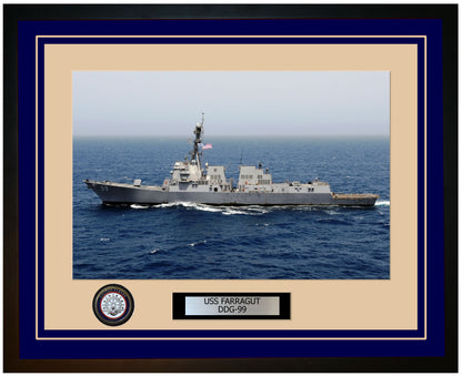 USS FARRAGUT DDG-99 Framed Navy Ship Photo Blue
