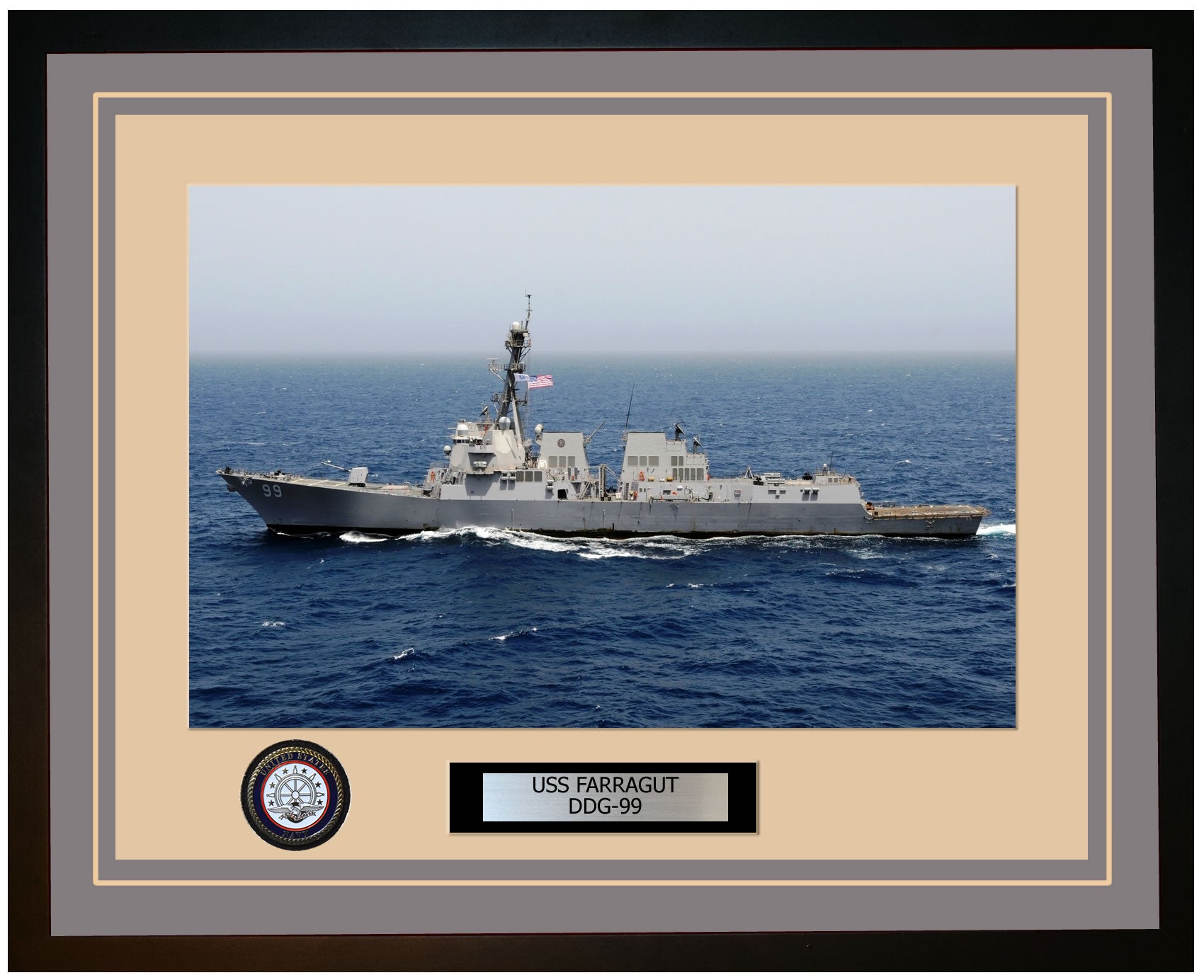 USS FARRAGUT DDG-99 Framed Navy Ship Photo Grey