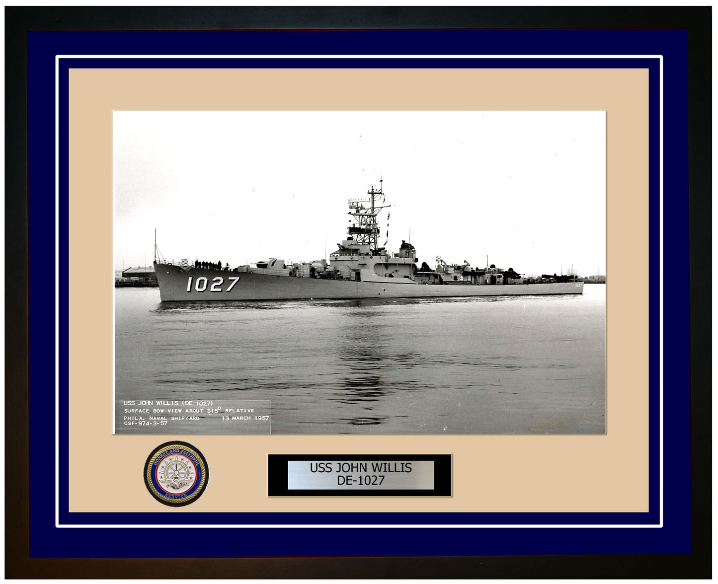 USS John Willis DE-1027 Framed Navy Ship Photo Blue