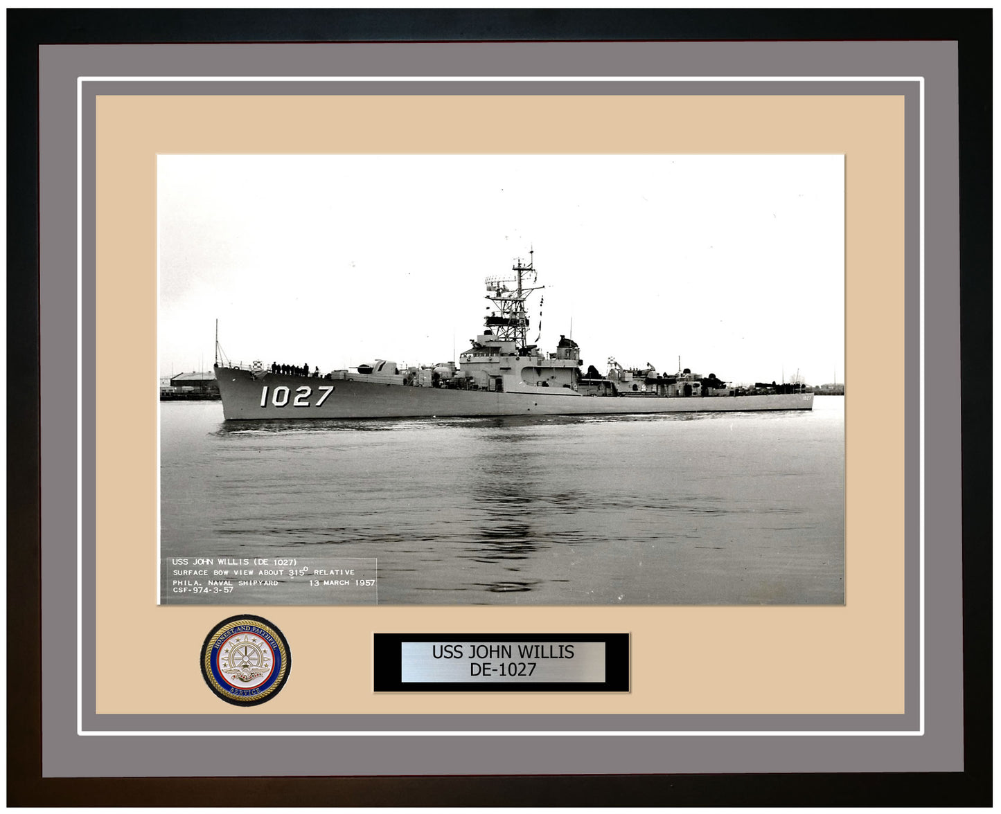 USS John Willis DE-1027 Framed Navy Ship Photo Grey