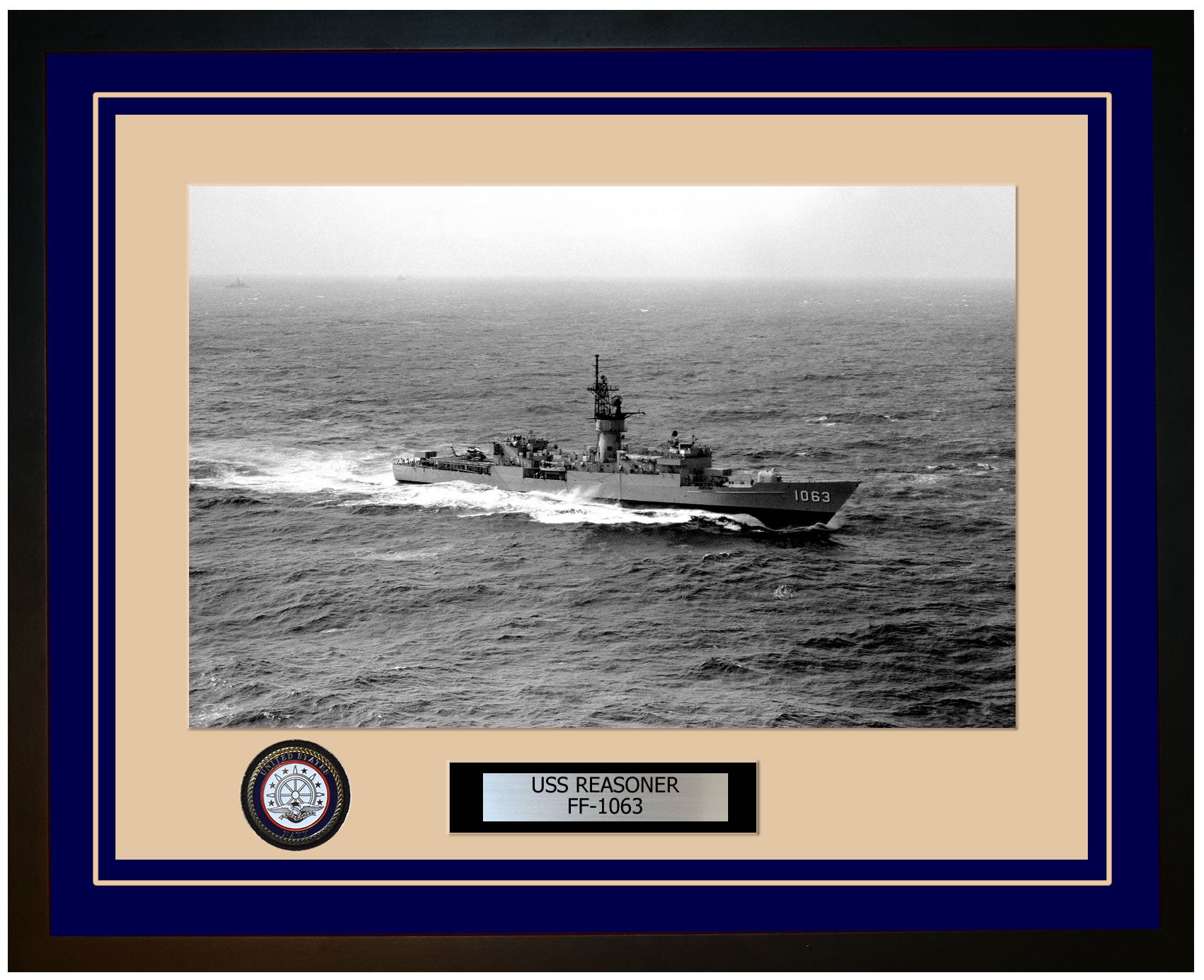 USS REASONER FF-1063 Framed Navy Ship Photo Blue