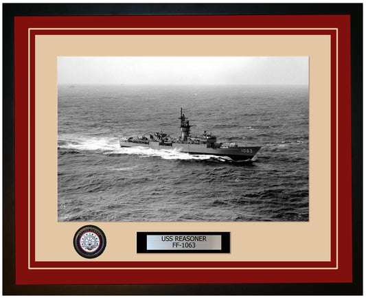 USS REASONER FF-1063 Framed Navy Ship Photo Burgundy