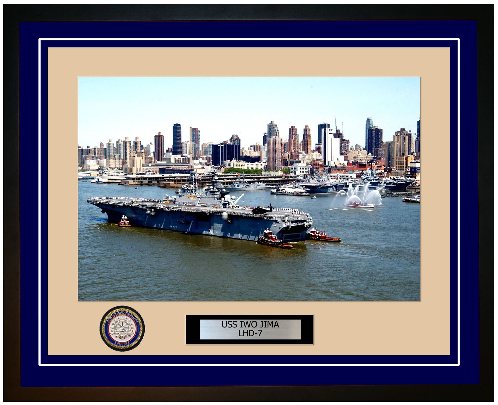 USS Iwo Jima LHD-7 Framed Navy Ship Photo Blue