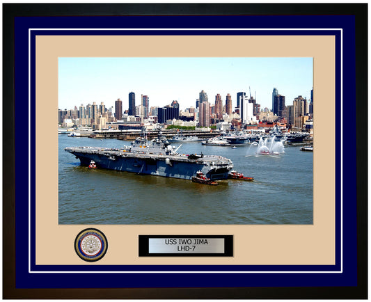 USS Iwo Jima LHD-7 Framed Navy Ship Photo Blue