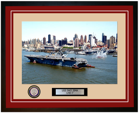 USS Iwo Jima LHD-7 Framed Navy Ship Photo Burgundy