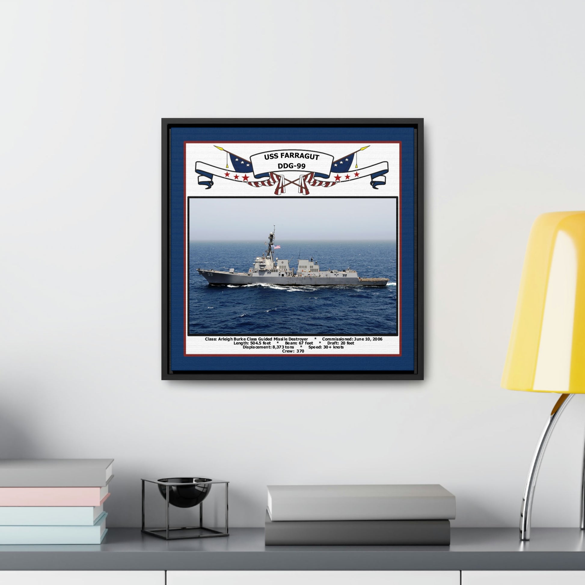 USS Farragut DDG-99 Navy Floating Frame Photo Desk View