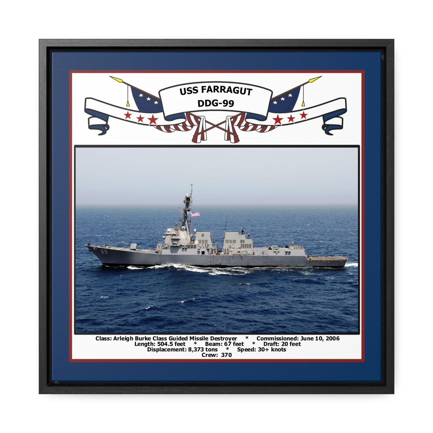 USS Farragut DDG-99 Navy Floating Frame Photo Front View