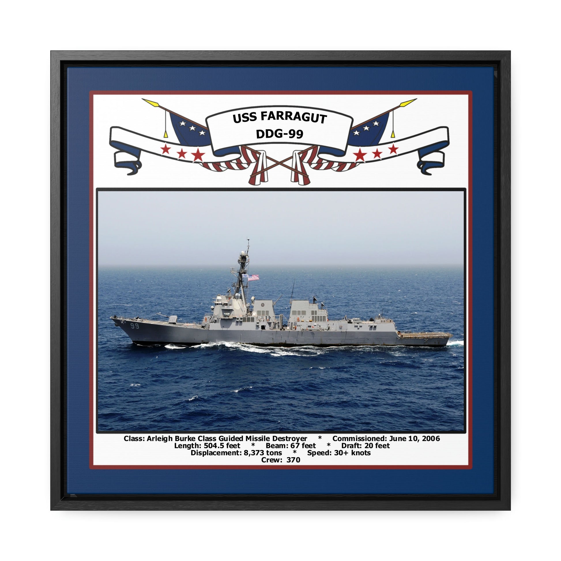 USS Farragut DDG-99 Navy Floating Frame Photo Front View
