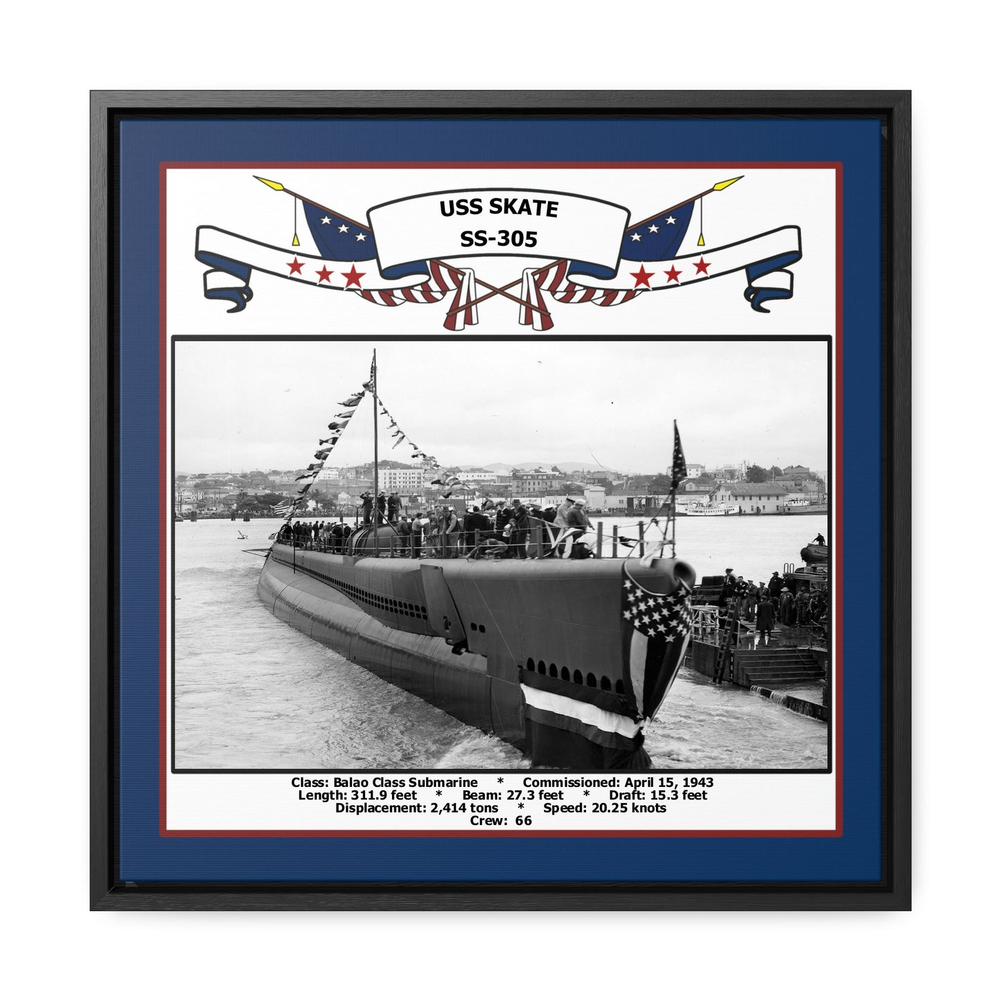 USS Skate SS-305 Navy Floating Frame Photo Front View