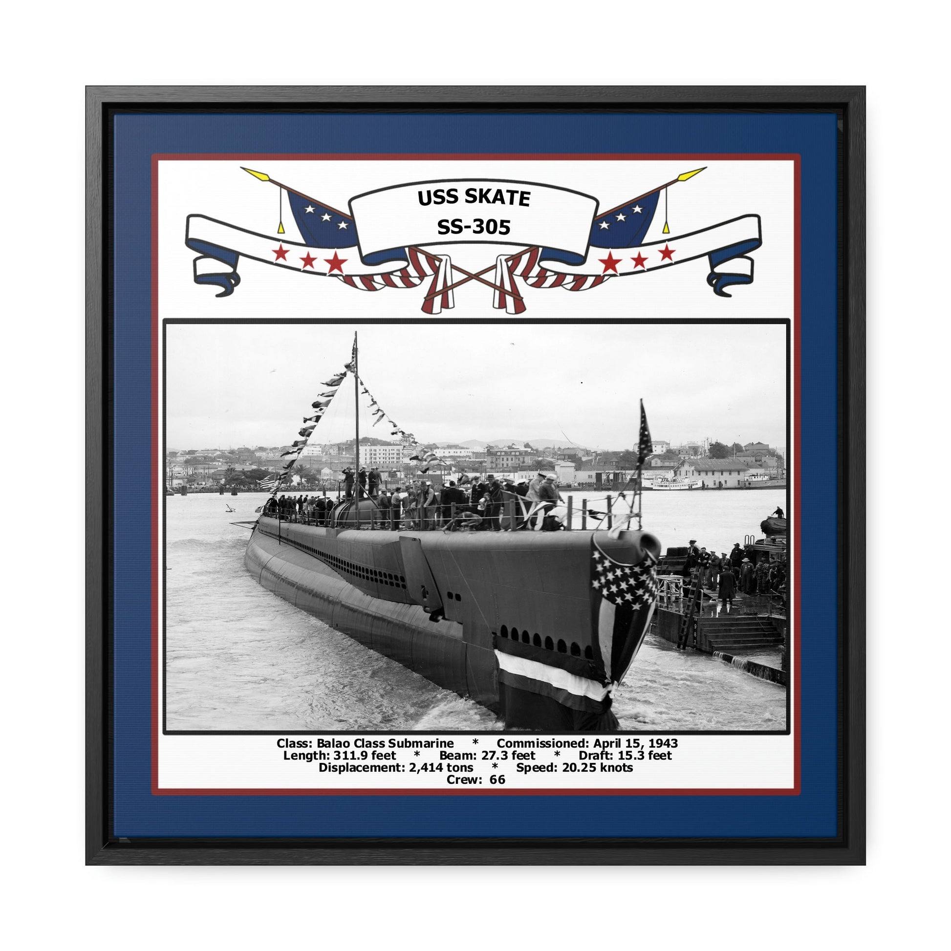USS Skate SS-305 Navy Floating Frame Photo Front View