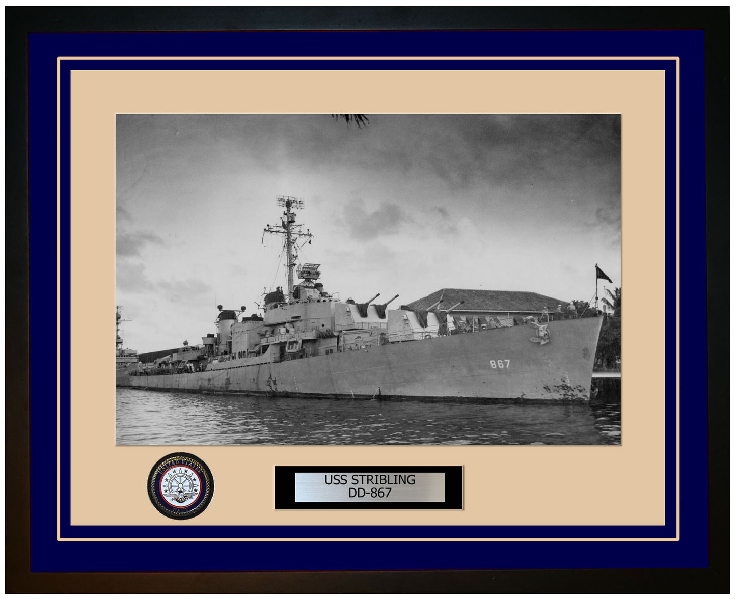 USS STRIBLING DD-867 Framed Navy Ship Photo Blue