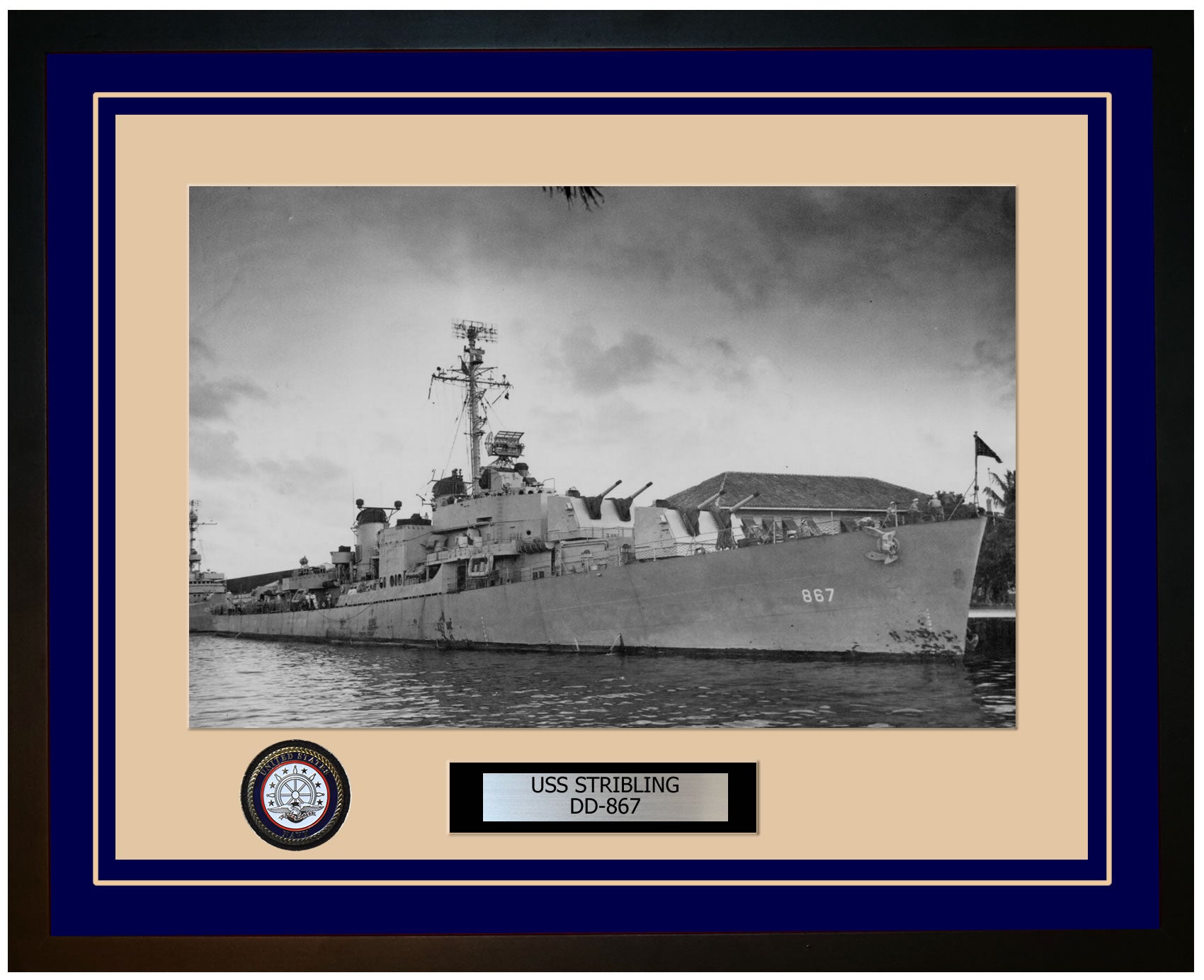 USS STRIBLING DD-867 Framed Navy Ship Photo Blue