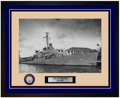 USS STRIBLING DD-867 Framed Navy Ship Photo Blue