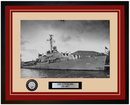 USS STRIBLING DD-867 Framed Navy Ship Photo Burgundy
