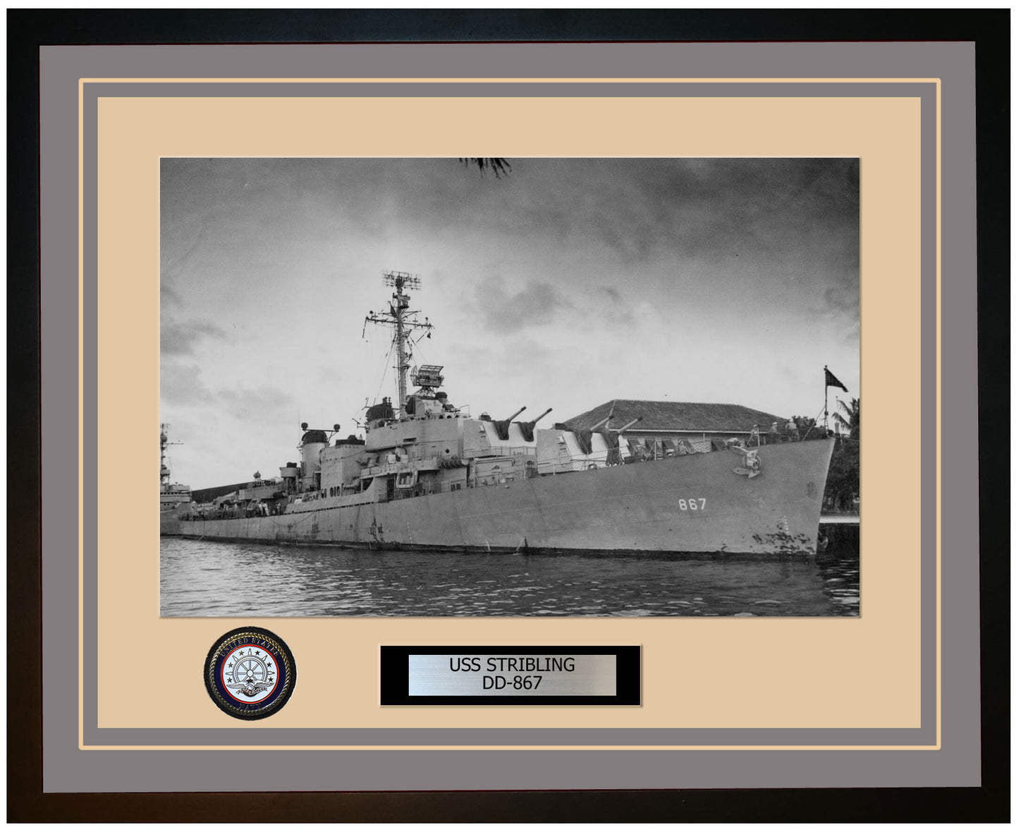 USS STRIBLING DD-867 Framed Navy Ship Photo Grey