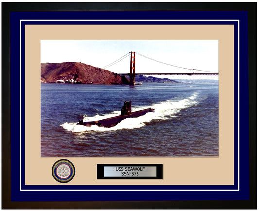 USS Seawolf SSN-575 Framed Navy Ship Photo Blue