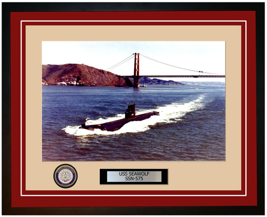 USS Seawolf SSN-575 Framed Navy Ship Photo Burgundy