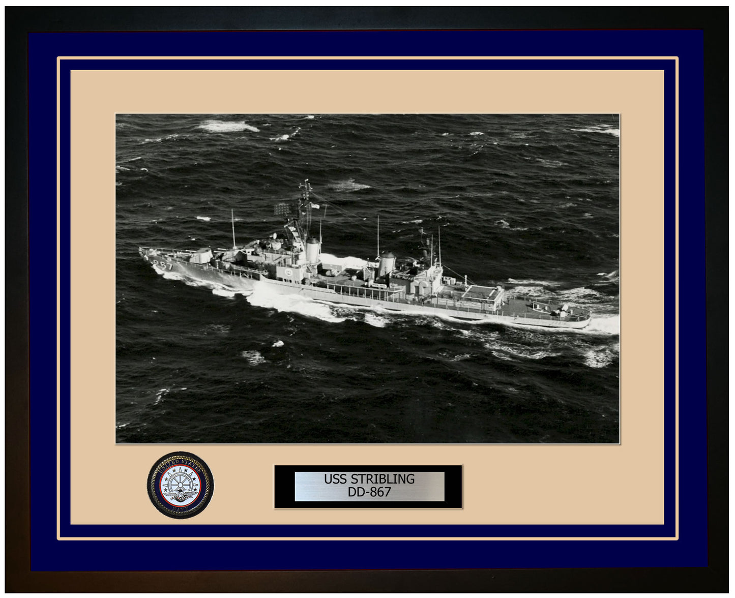 USS STRIBLING DD-867 Framed Navy Ship Photo Blue