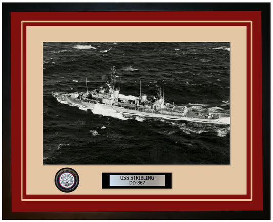USS STRIBLING DD-867 Framed Navy Ship Photo Burgundy