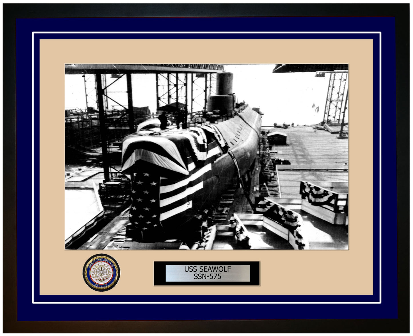 USS Seawolf SSN-575 Framed Navy Ship Photo Blue