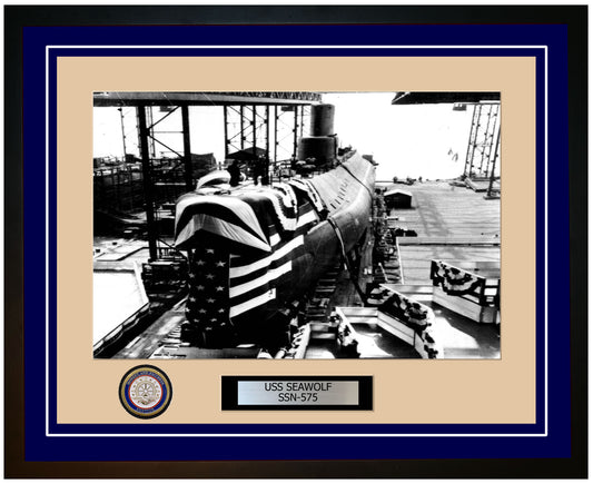 USS Seawolf SSN-575 Framed Navy Ship Photo Blue