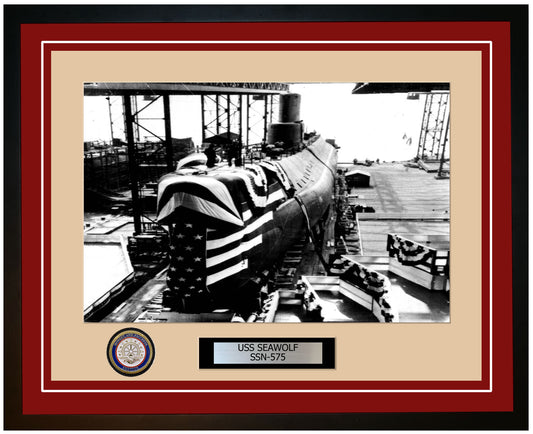 USS Seawolf SSN-575 Framed Navy Ship Photo Burgundy