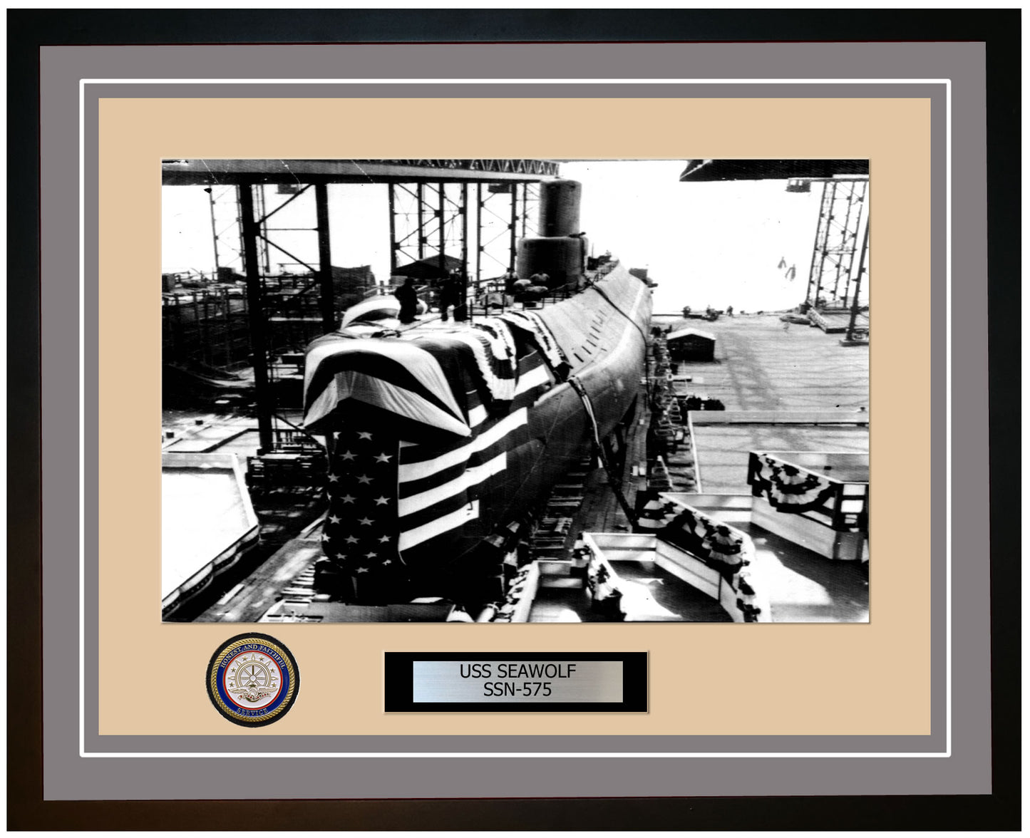 USS Seawolf SSN-575 Framed Navy Ship Photo Grey