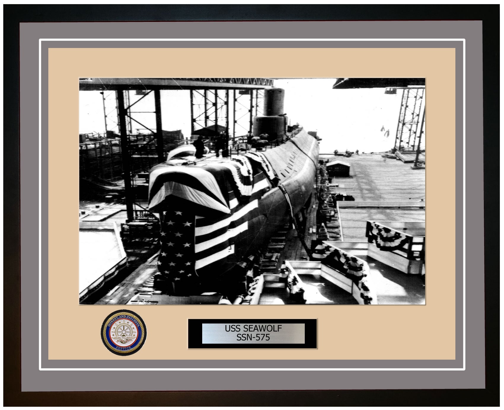 USS Seawolf SSN-575 Framed Navy Ship Photo Grey
