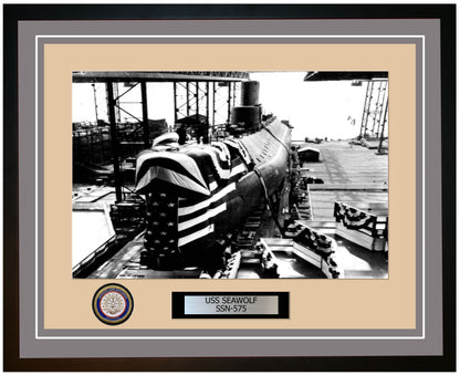 USS Seawolf SSN-575 Framed Navy Ship Photo Grey