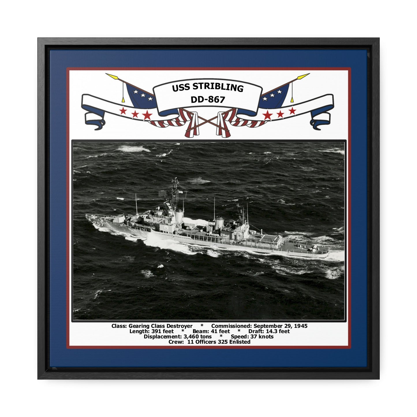USS Stribling DD-867 Navy Floating Frame Photo Front View