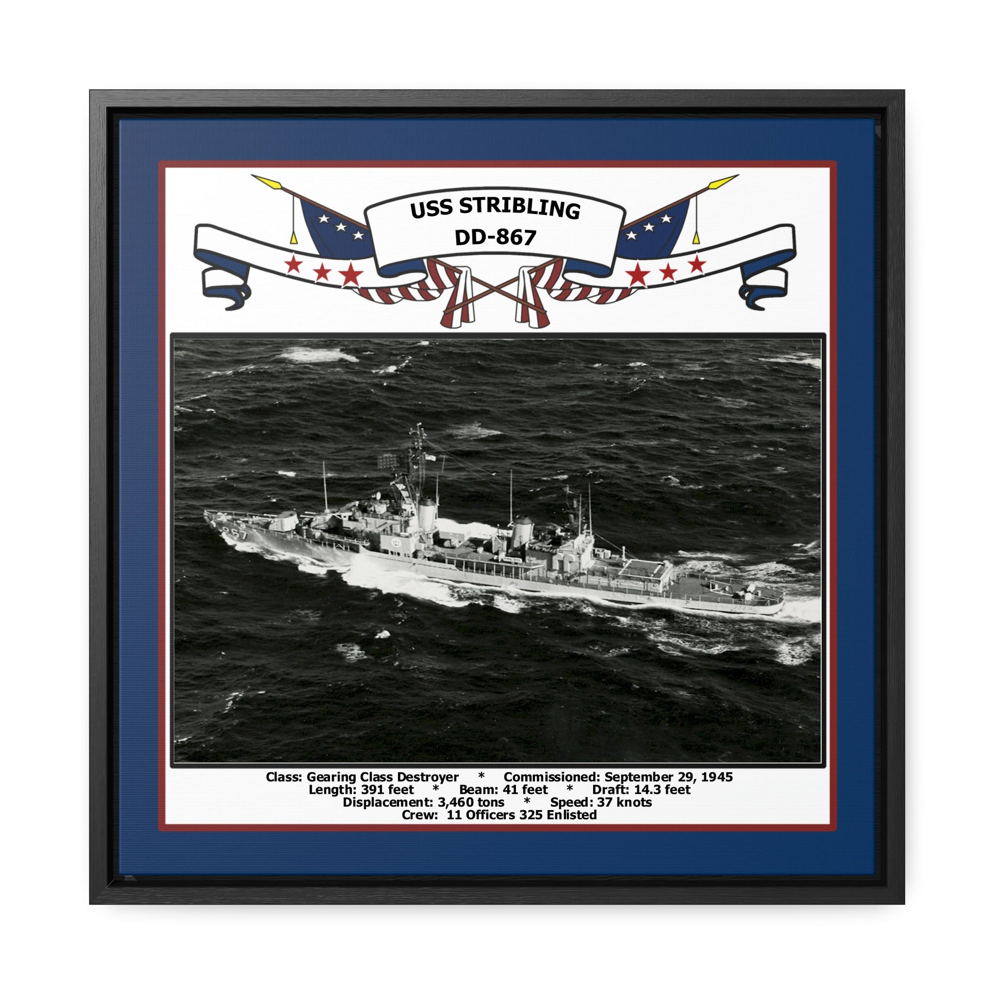 USS Stribling DD-867 Navy Floating Frame Photo Front View