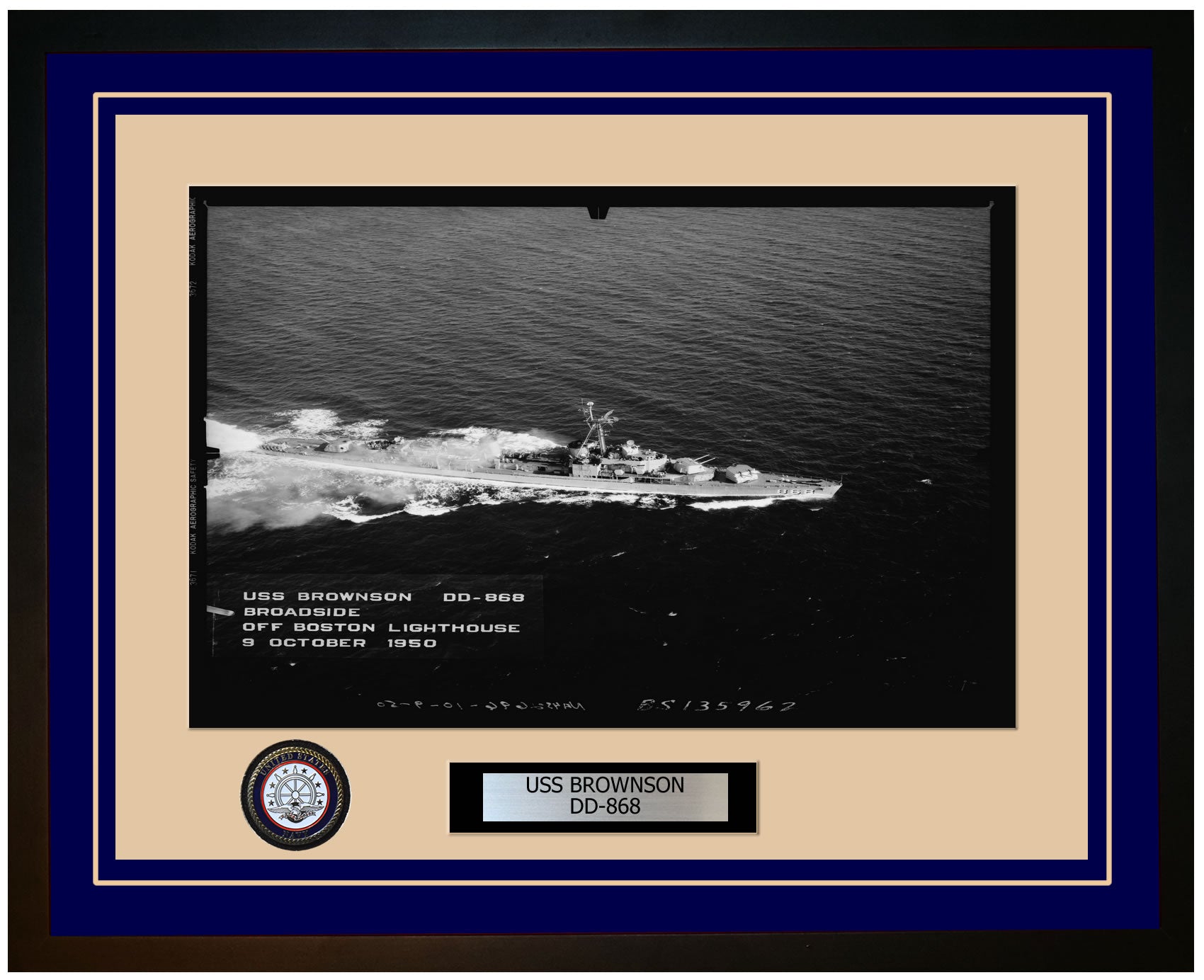 USS BROWNSON DD-868 Framed Navy Ship Photo Blue