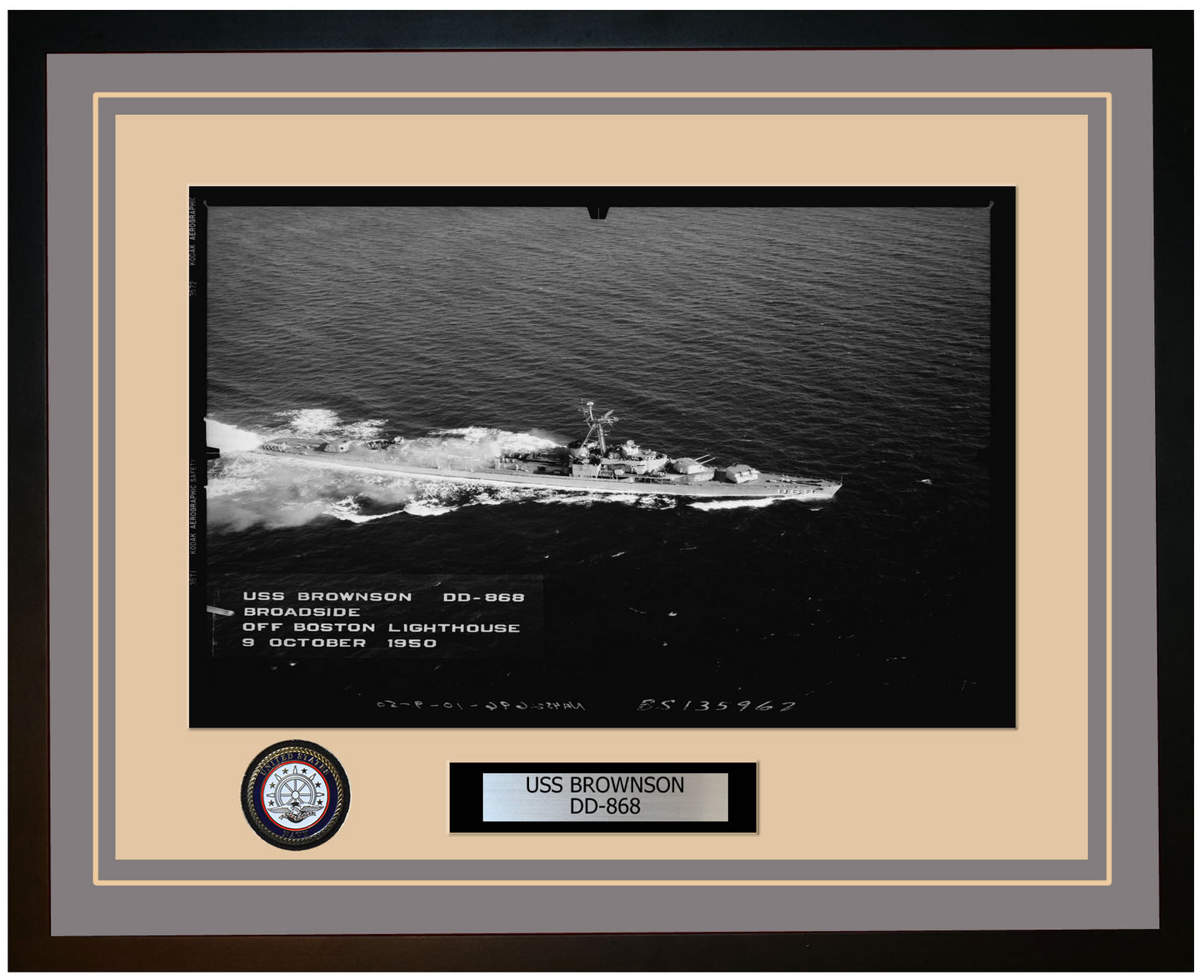 USS BROWNSON DD-868 Framed Navy Ship Photo Grey