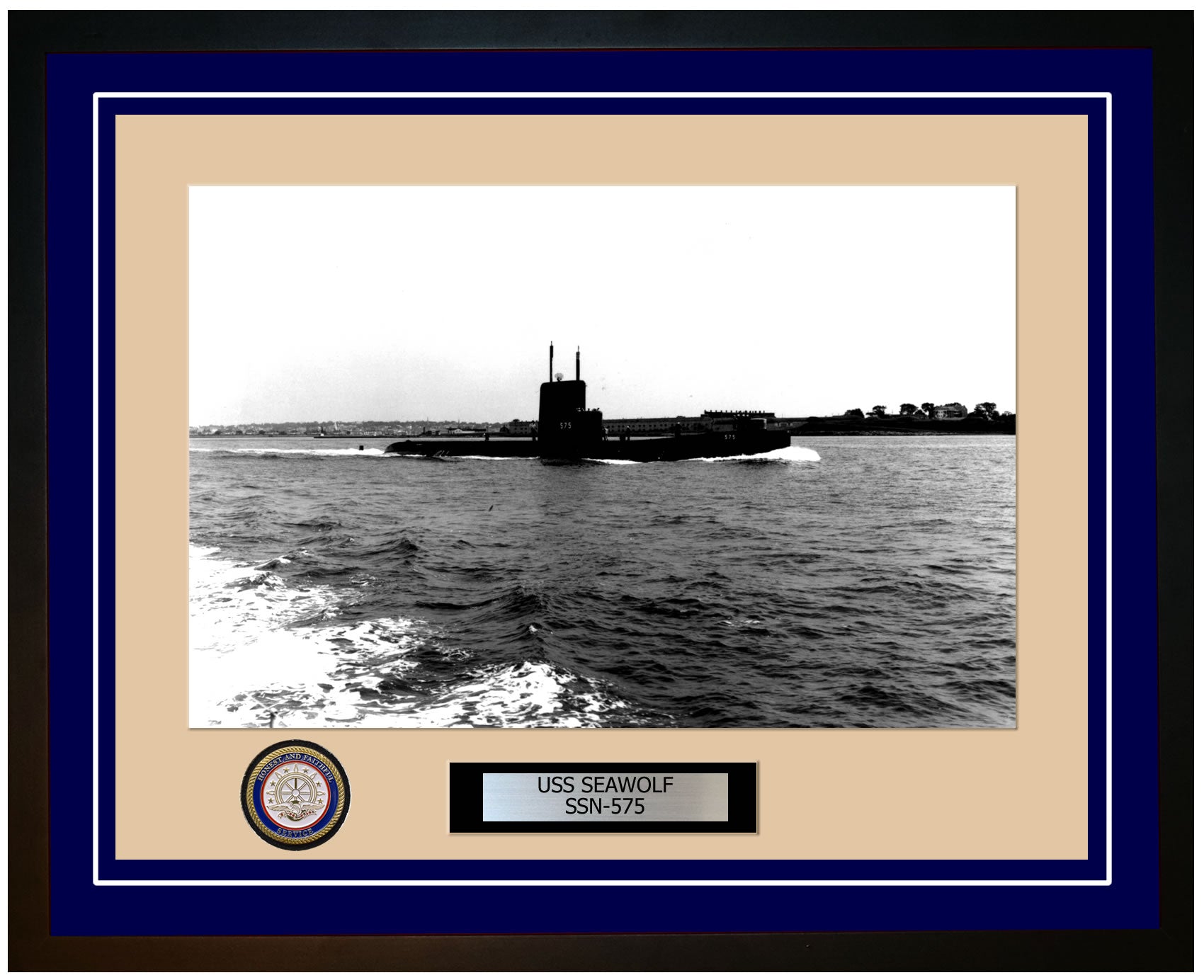 USS Seawolf SSN-575 Framed Navy Ship Photo Blue