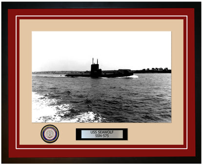 USS Seawolf SSN-575 Framed Navy Ship Photo Burgundy
