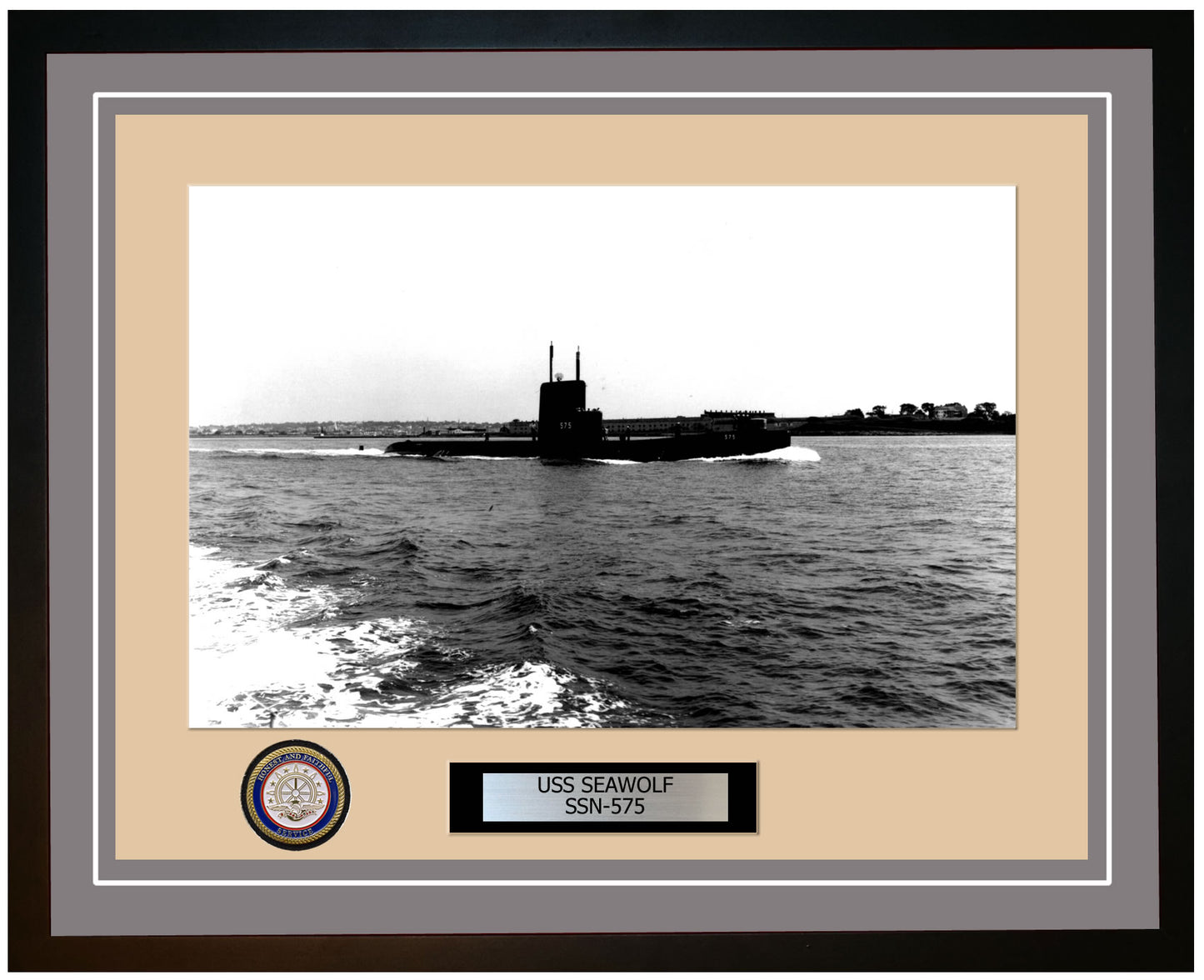 USS Seawolf SSN-575 Framed Navy Ship Photo Grey