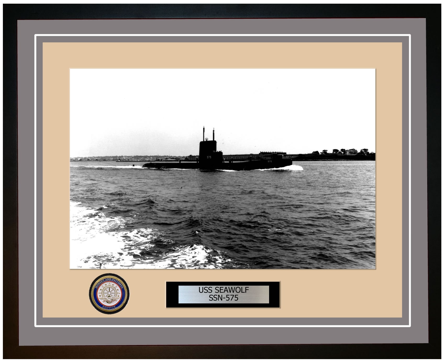 USS Seawolf SSN-575 Framed Navy Ship Photo Grey