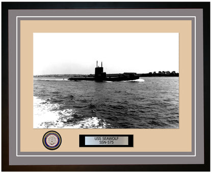USS Seawolf SSN-575 Framed Navy Ship Photo Grey