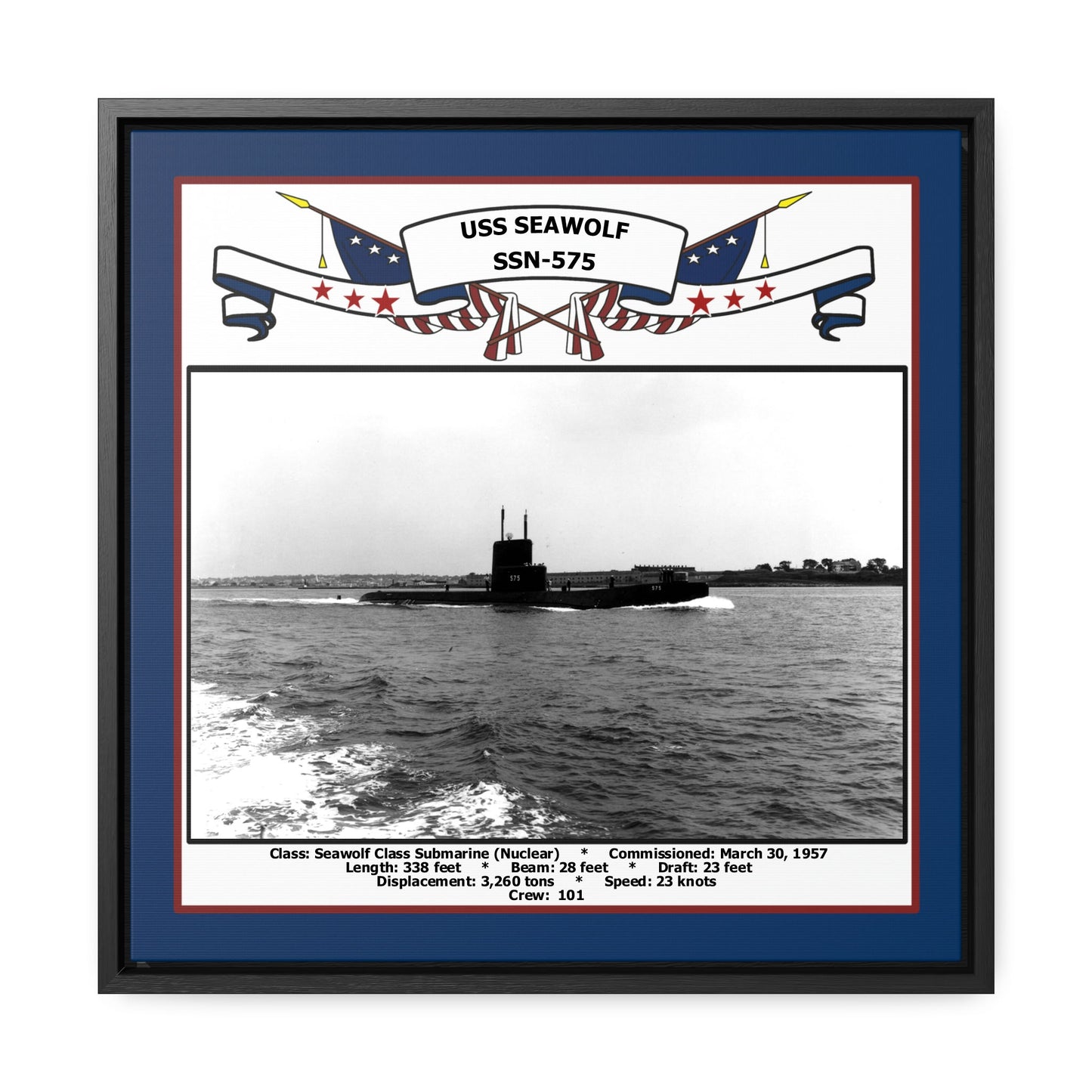USS Seawolf SSN-575 Navy Floating Frame Photo Front View