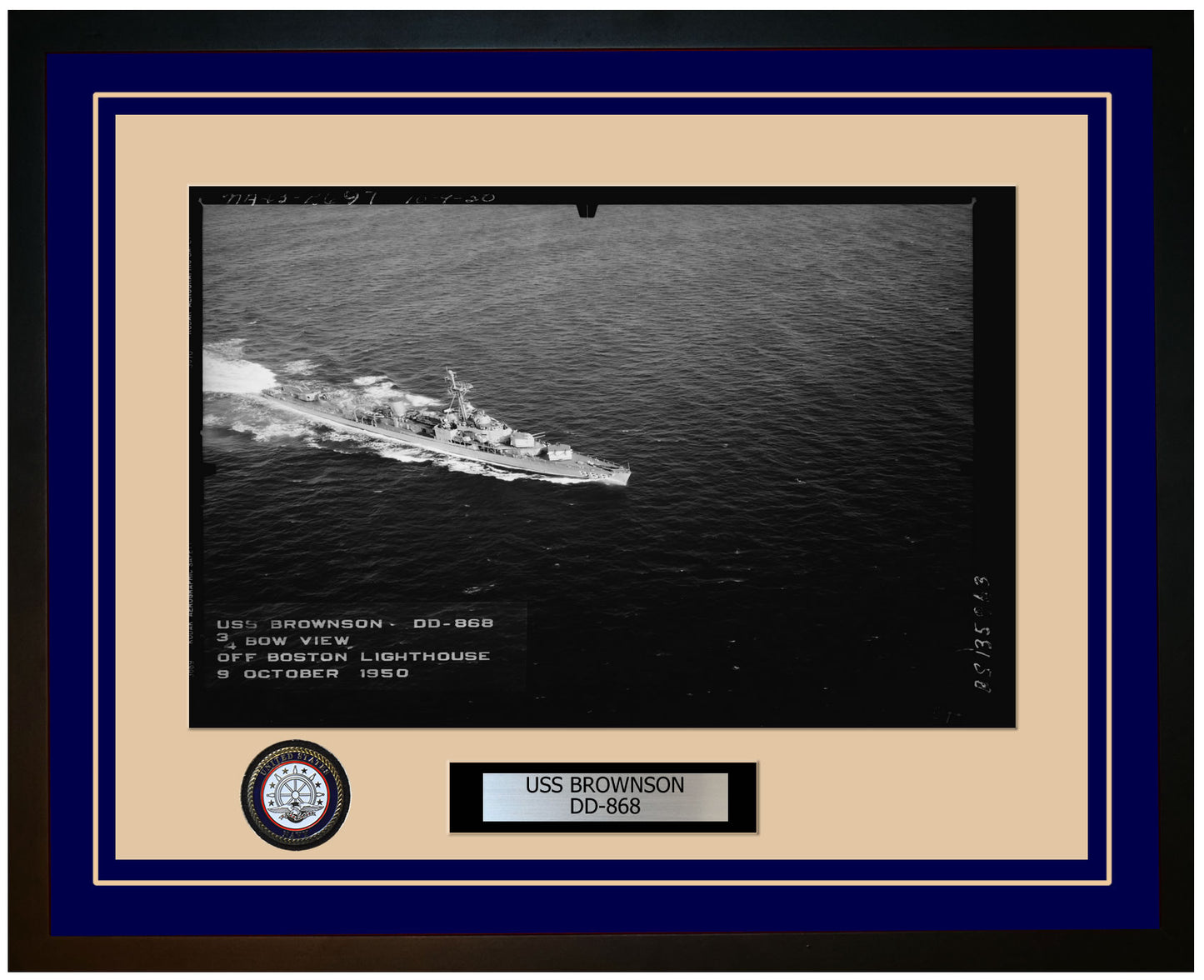 USS BROWNSON DD-868 Framed Navy Ship Photo Blue