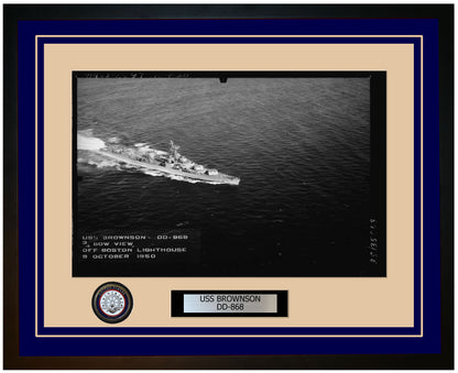 USS BROWNSON DD-868 Framed Navy Ship Photo Blue