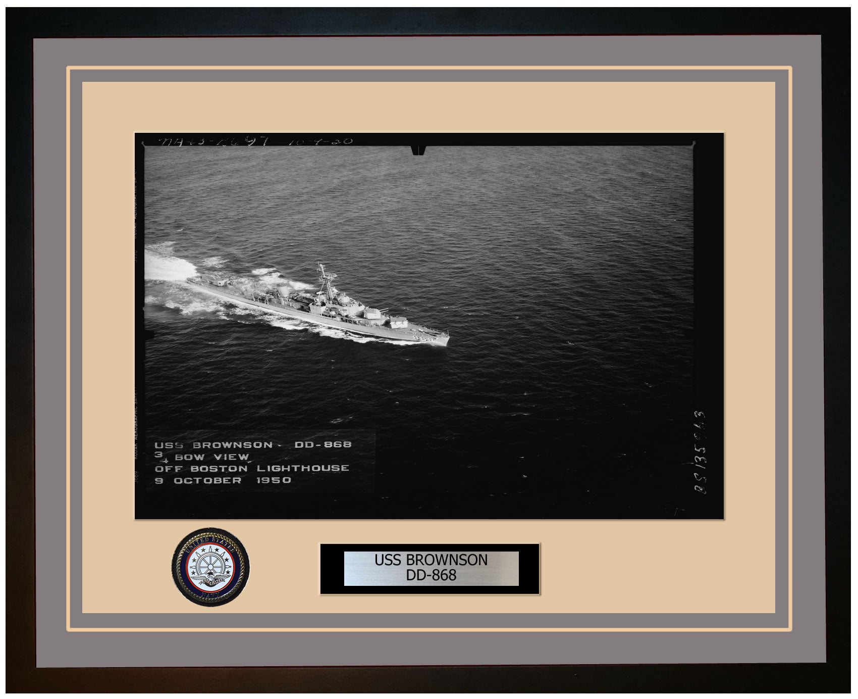 USS BROWNSON DD-868 Framed Navy Ship Photo Grey