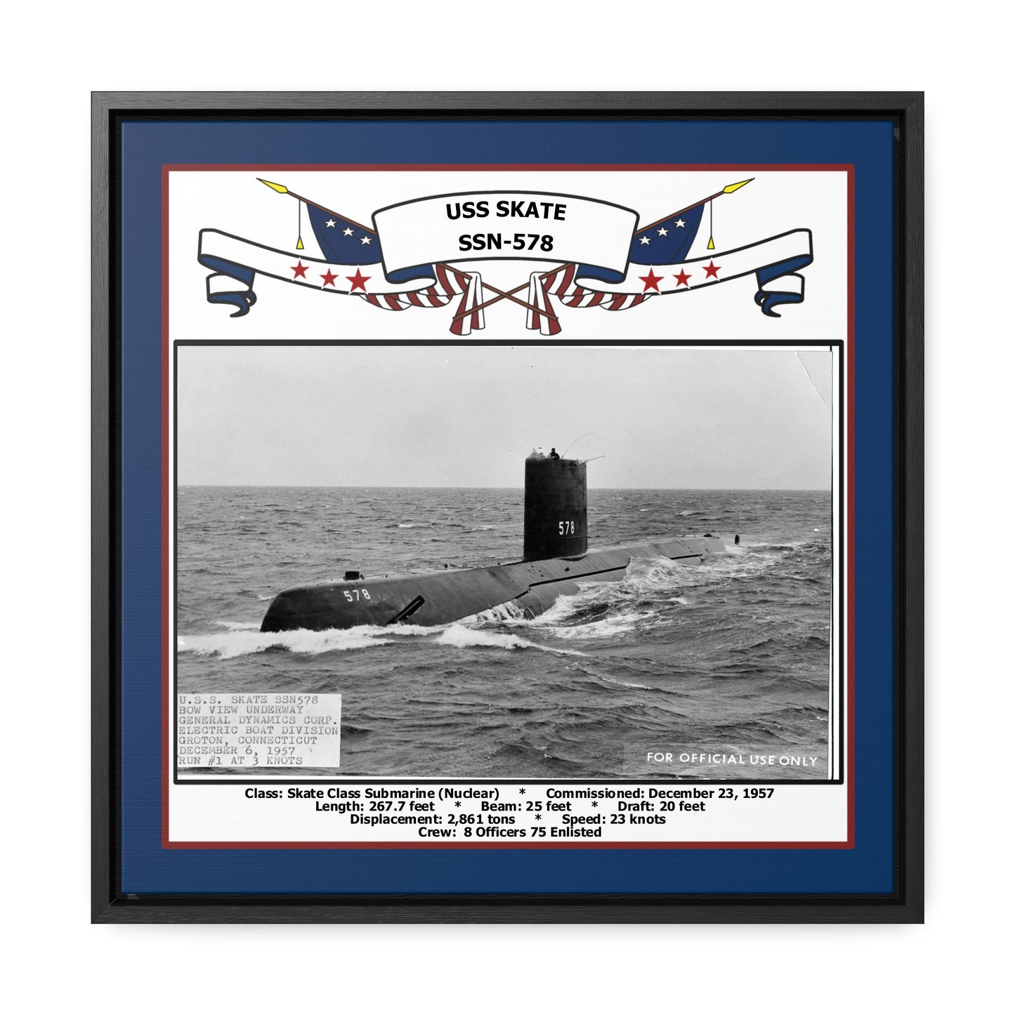 USS Skate SSN-578 Navy Floating Frame Photo Front View